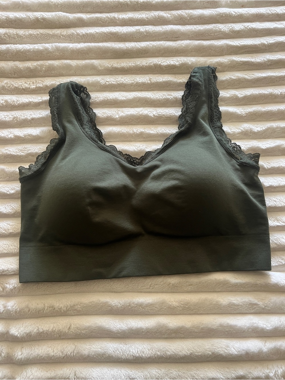 Torrid Olive Green Lace-Trim Wireless Bralette